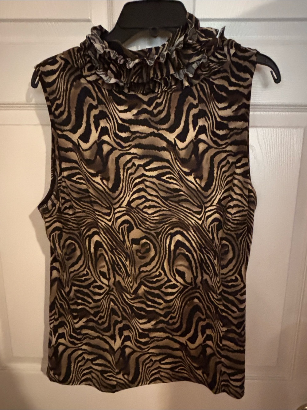 Marc Bouwer L Abstract Animal Print Ruffle Blouse